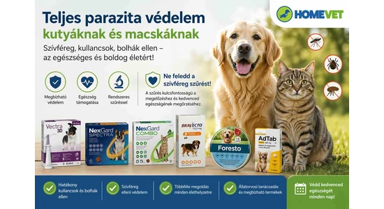 Teljes parazita védelem kutyáknál és macskáknál