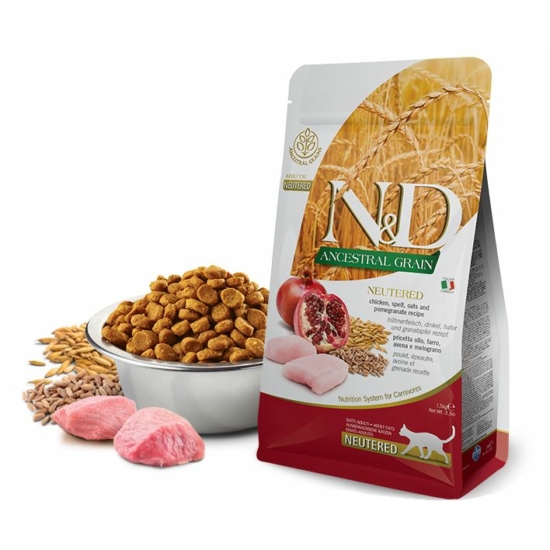 N&D Cat Ancestral Grain Csirke-Gránátalma táp Steril macskáknak 300g