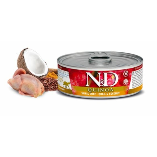 N&D Cat Quinoa - Fürj-Kókusz konzerv a Bőrért és Szőrzetért 80 g