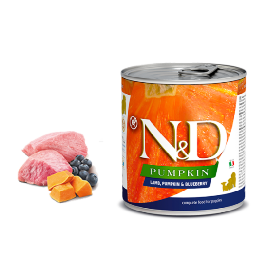 N&D Dog Pumpkin- Bárány-Sütőtök-Áfonya konzerv Kölyök Kutyáknak 285 g