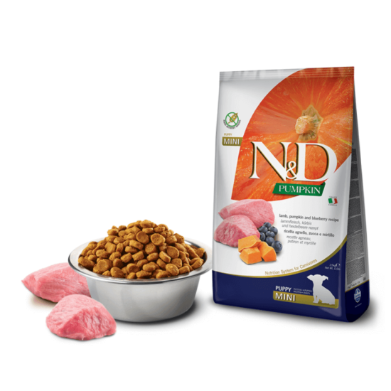 N&D Dog Pumpkin- Bárány-Sütőtök-Áfonya száraztáp Kistestű Kölyök Kutyáknak