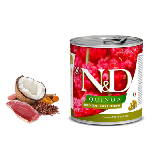 N&D Dog Quinoa - Kacsa-Kókusz konzerv a Bőrért és Szőrzetért 285 g