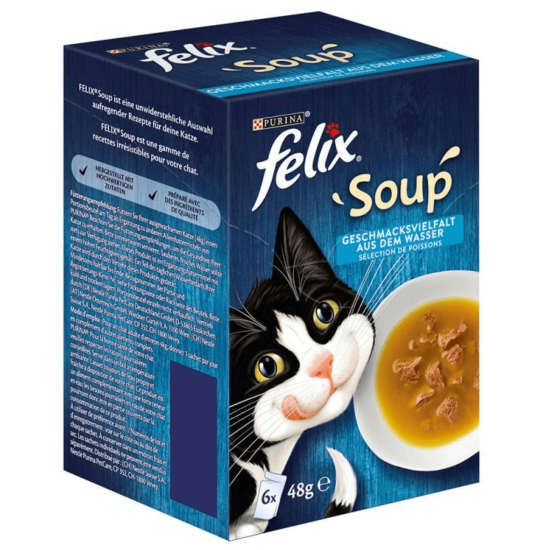 Felix Soup Halas leves Tőkehal, Lepényhal, Tonhal 6x48 g cicáknak