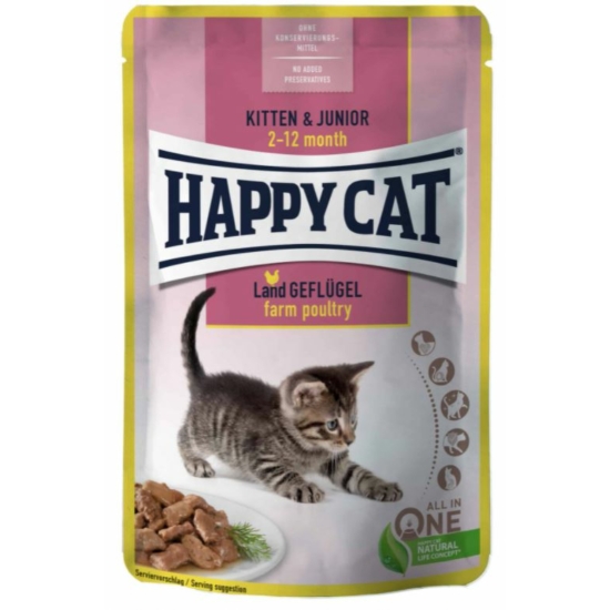 Happy Cat - Pouch Szósz Kitten-Junior Baromfi alutasak cica