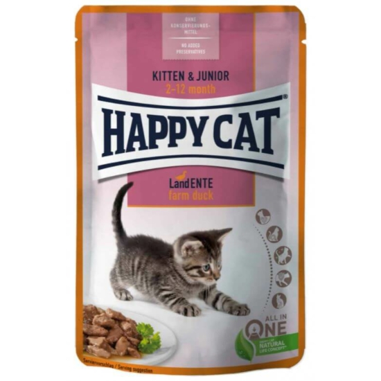 Happy Cat - Pouch Szósz Kitten-Junior Kacsa alutasak cicáknak