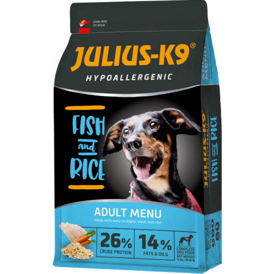 Julius-K9 Hal-Rizs Hipoallergén száraztáp Ételallergiás Kutyáknak