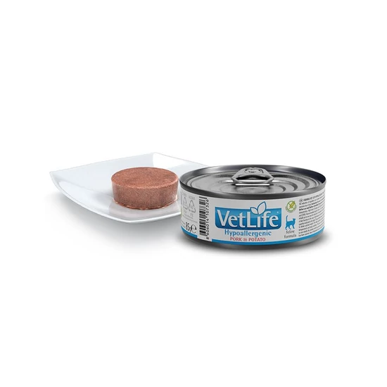 VetLife Cat Hipoallergén Sertés-Krumpli konzerv cicának 85 g