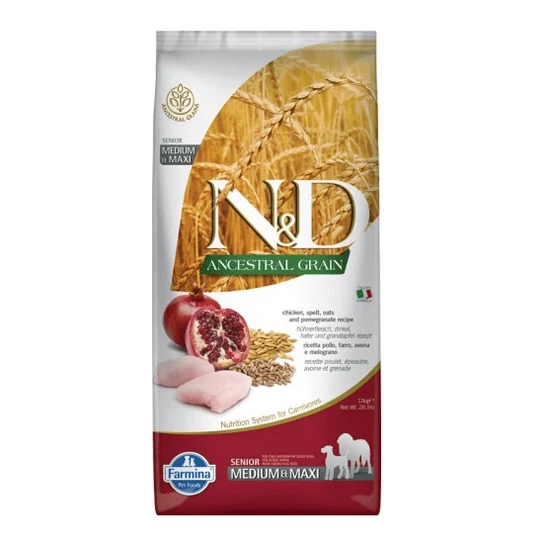 N&D Dog Ancestral Grain csirke, tönköly, zab&gránátalma senior medium&maxi 12kg