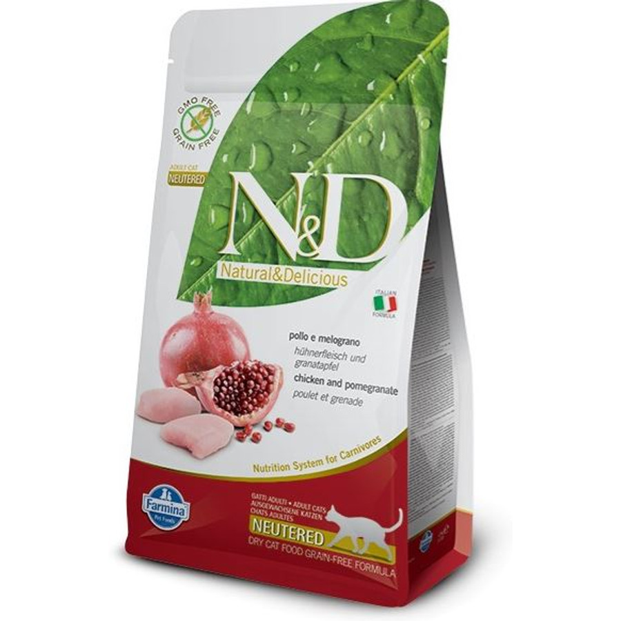 N&D Cat Prime - Csirke-Gránátalma száraztáp Steril Felnőtt macskának 300 g