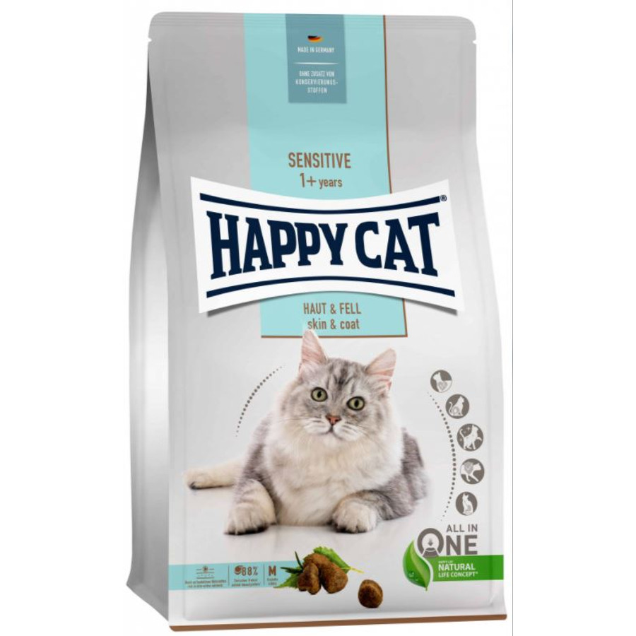 Happy Cat - Sensitive Skin&Coat macskatáp a Bundáért 1,3 kg