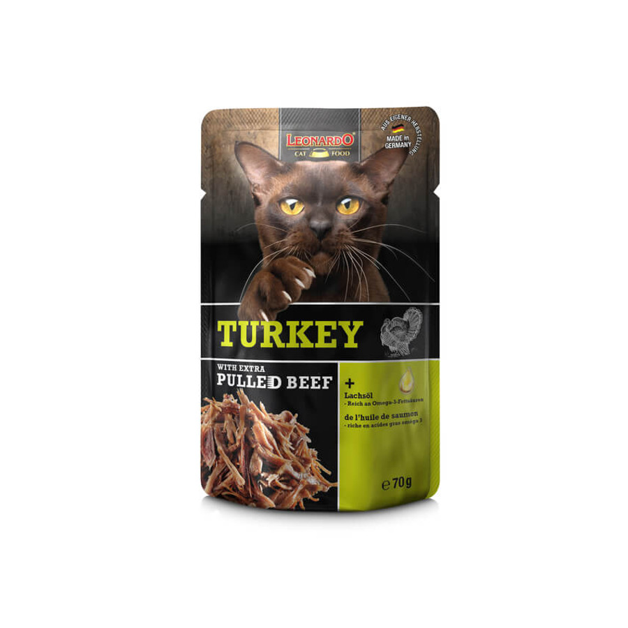 Leonardo Tépett Marhás Pulyka alutasak macskáknak 70 g Leonardo Tépett Marhás Pulyka alutasak macskáknak 70 g