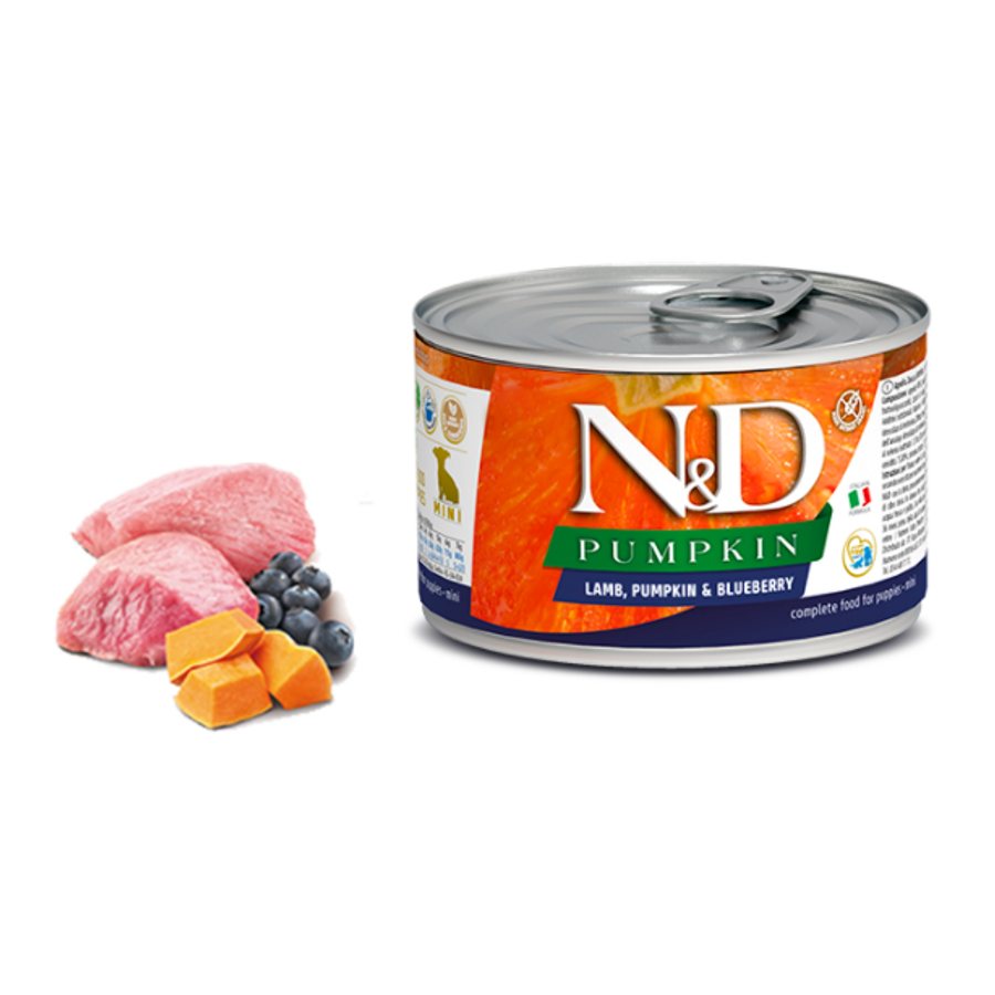 N&D Dog Pumpkin- Bárány-Sütőtök-Áfonya konzerv Kistestű Kölyök Kutyáknak 140 g