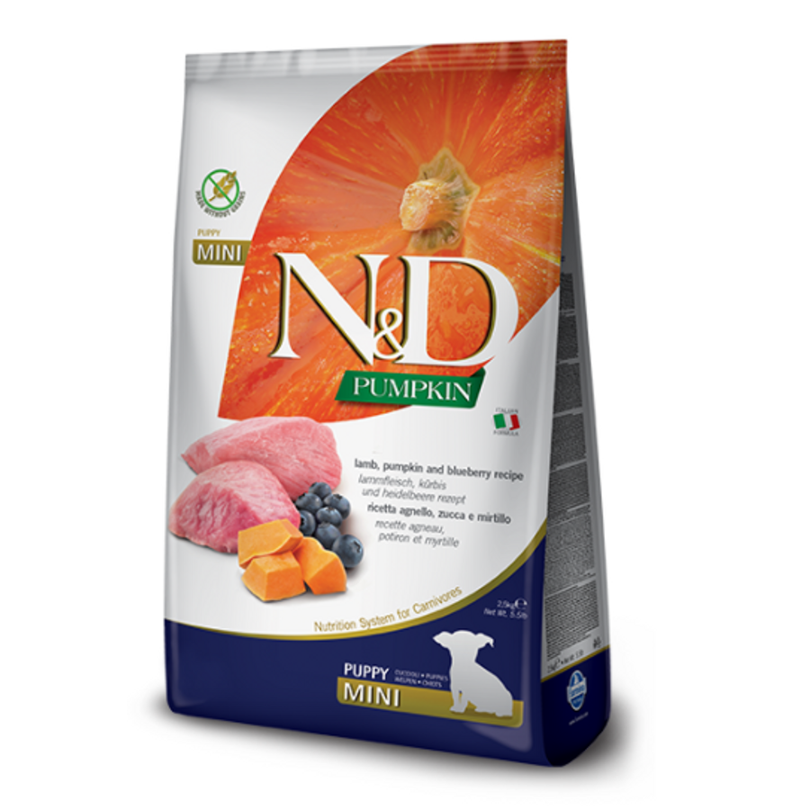 N&D Dog Pumpkin- Bárány-Sütőtök-Áfonya száraztáp Kistestű Kölyök Kutyáknak 2,5 kg