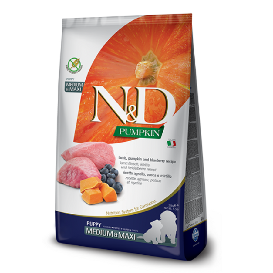 N&D Dog Pumpkin- Bárány-Sütőtök-Áfonya száraztáp Kölyök Kutyáknak 2,5 kg