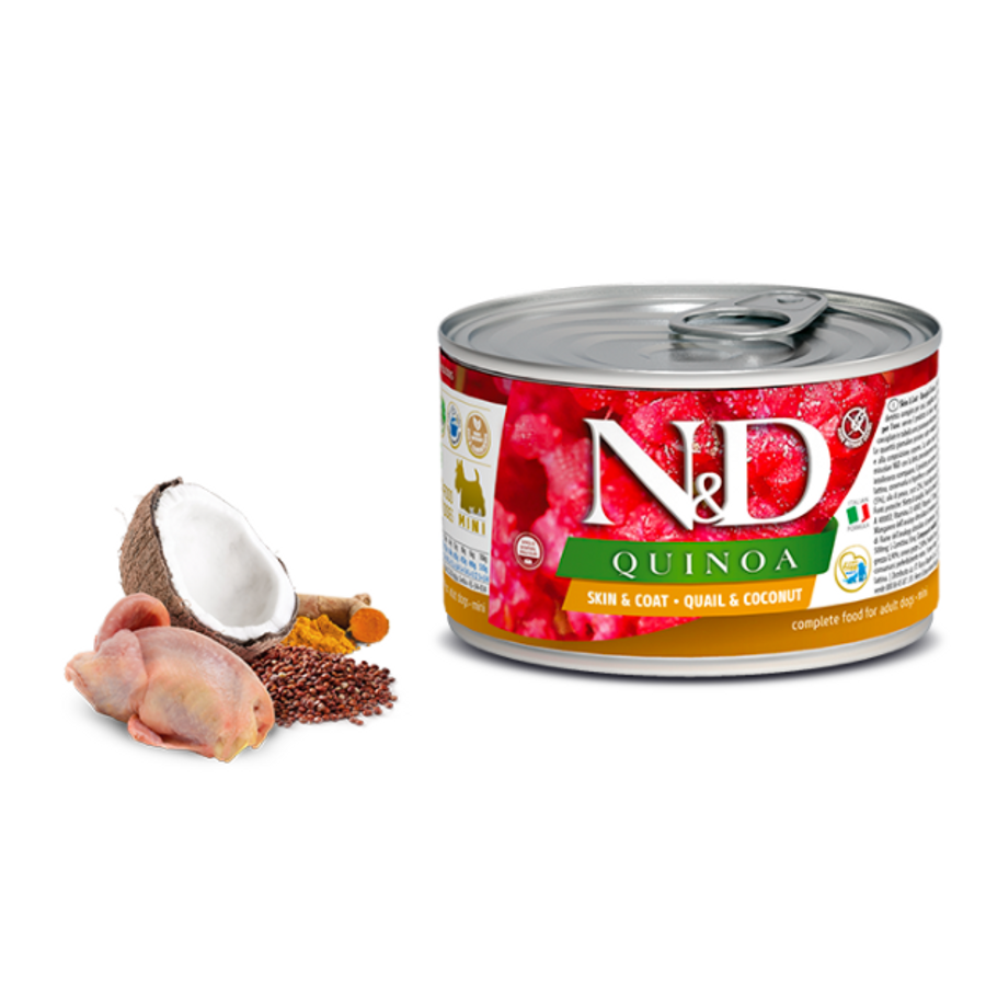 N&D Dog Quinoa - Fürj-Kókusz konzerv a Bőrért és Szőrzetért Kistestű Kutyának 140 g