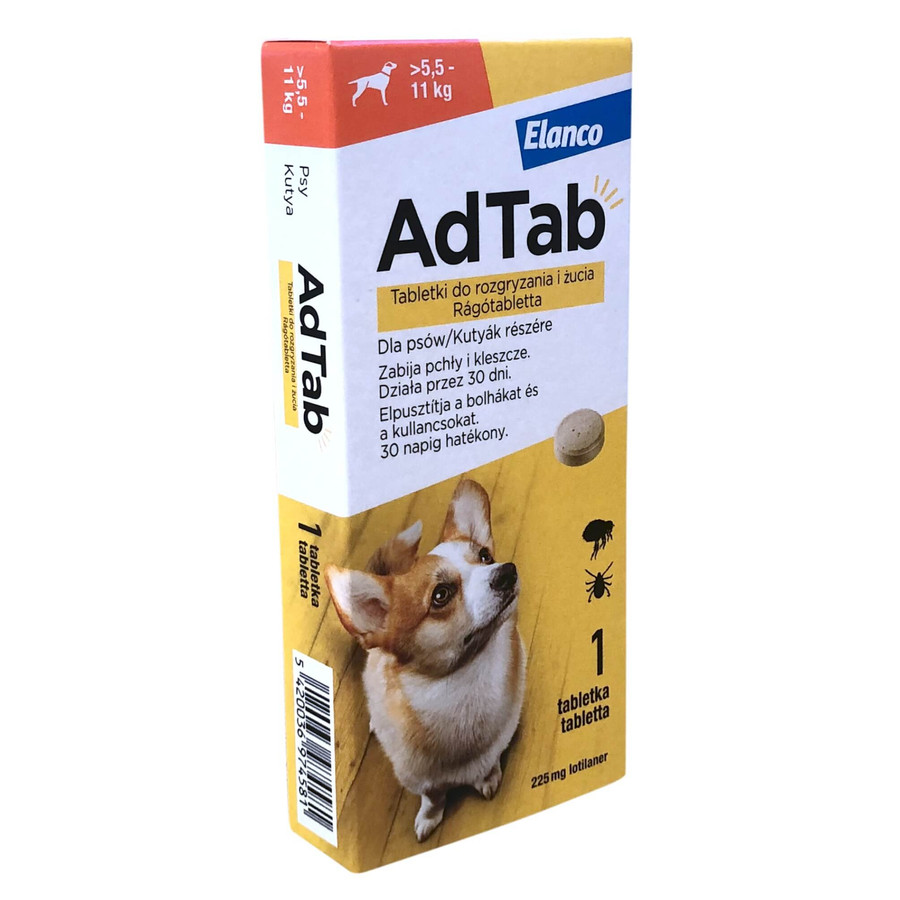 AdTab rágótabletta kutyák részére 225mg 5,5-11kg 1x