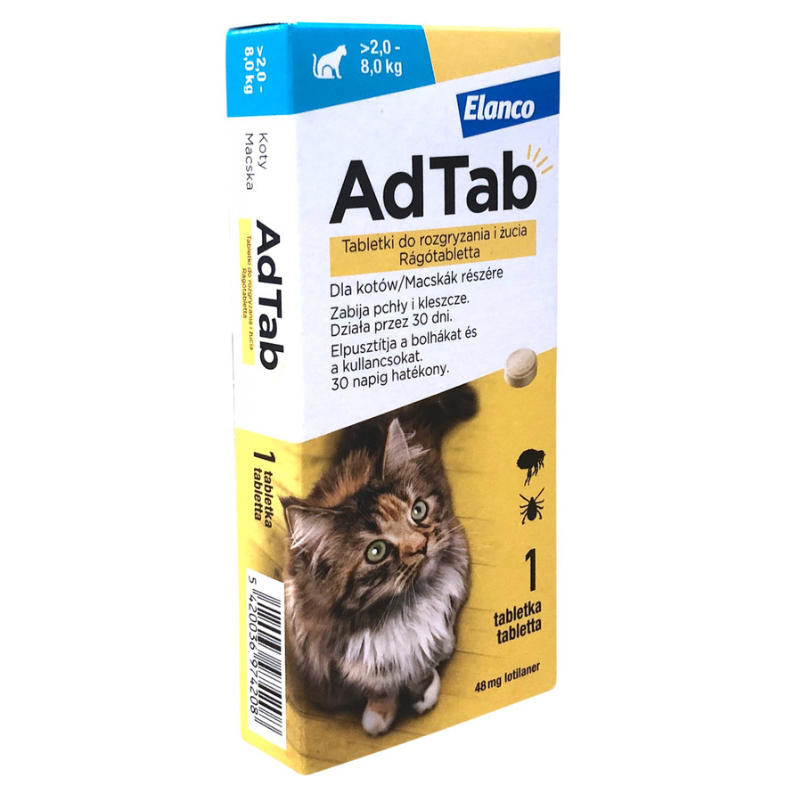 AdTab rágótabletta macska 48mg 2-8kg 1x AdTab rágótabletta macska 48mg 2-8kg 1x
