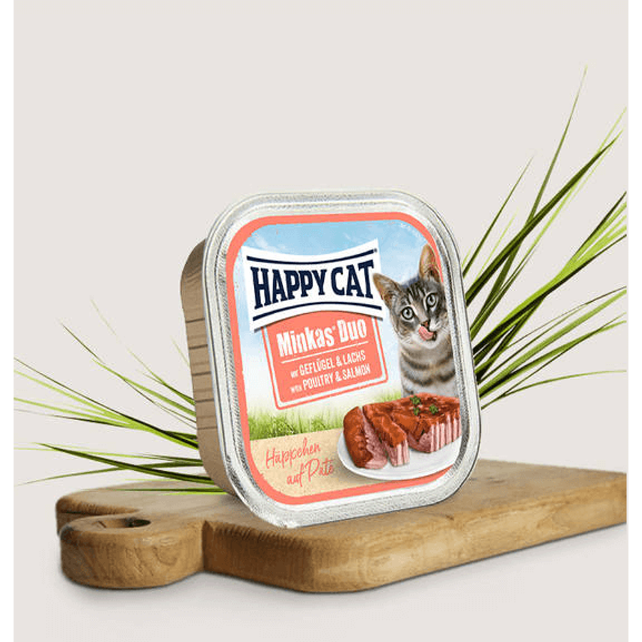 Happy Cat - Minkas Duo Pástétomos Falatkák Szárnyas-Lazac 12x100 gr Happy Cat - Minkas Duo Pástétomos Falatkák Szárnyas-Lazac 12x100 gr
