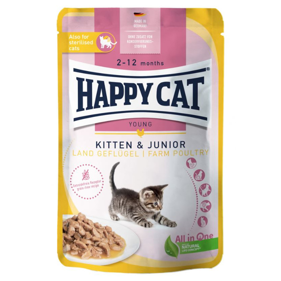 Happy Cat - Pouch Szósz Kitten-Junior Baromfi 20x85 g