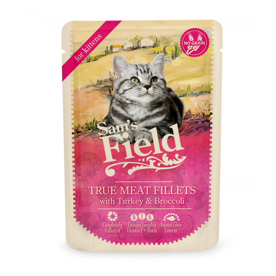 Sam's Field - Pouch Hús Kölyökcicáknak Pulyka-Brokkoli 85g